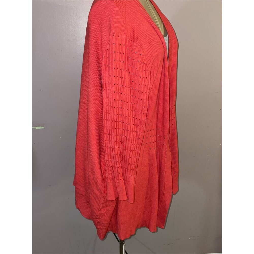 Lane Bryant Ribbed Long Open Cardigan Pink Eyelet Detail 3/4 Sleeve Sz 26/28 - Picture 4 of 10